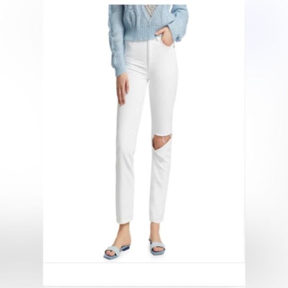 Women’s RE/DONE X REVOLVE white 70s Straight-Leg With Rip at knee Jeans sz 27 - Picture 1 of 9